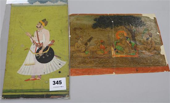 19th century Indian School, gouache on card, portrait of a warrior holding a bow and arrow,